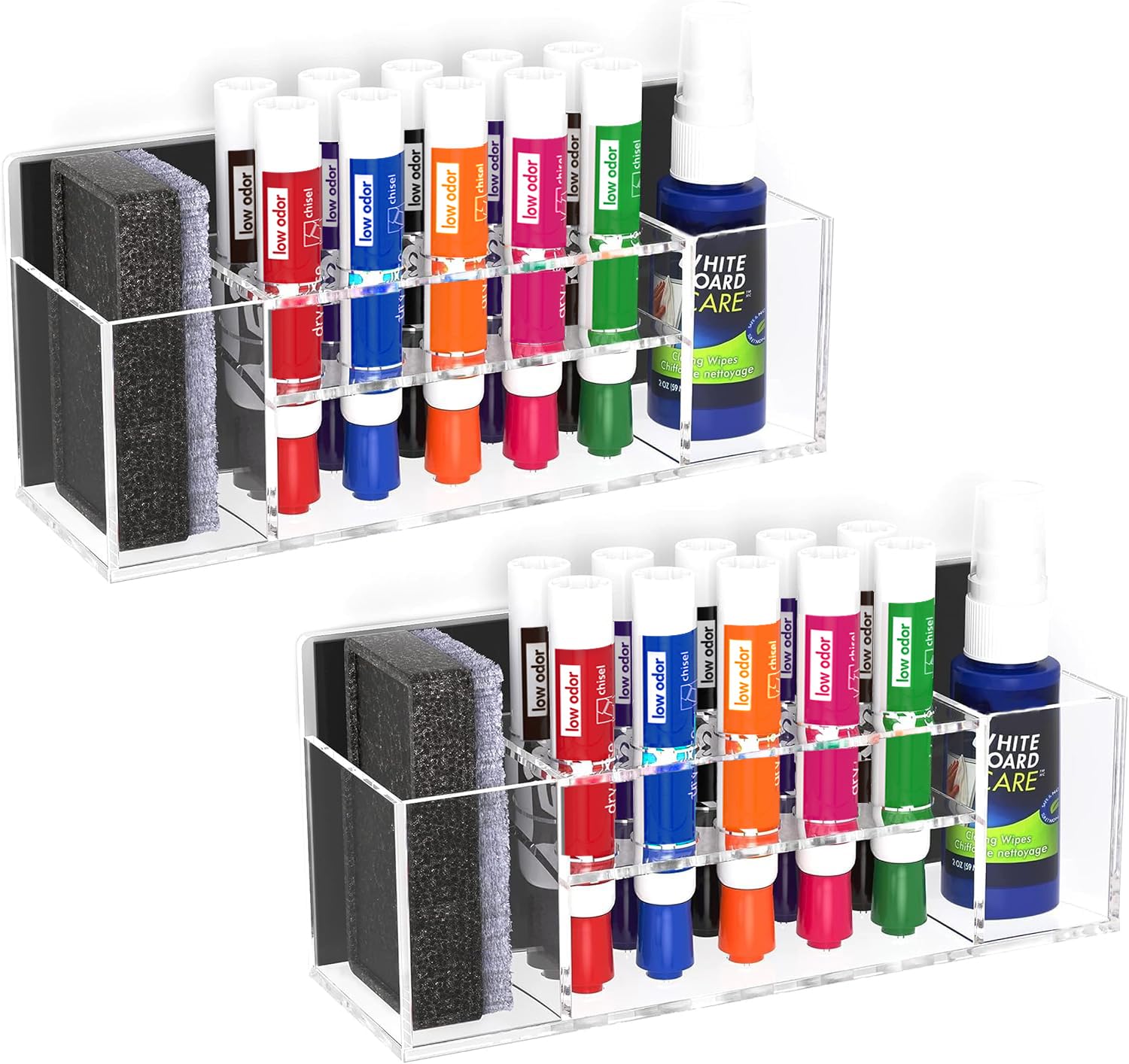 HBlife Acrylic Magnetic Dry Erase Marker Holder for Whiteboard, Wall Mount 10 Slots Magnet Pen Pencil Holder for Fridge Refrigerator, Locker Organizer Accessories for School Classroom Office, Black