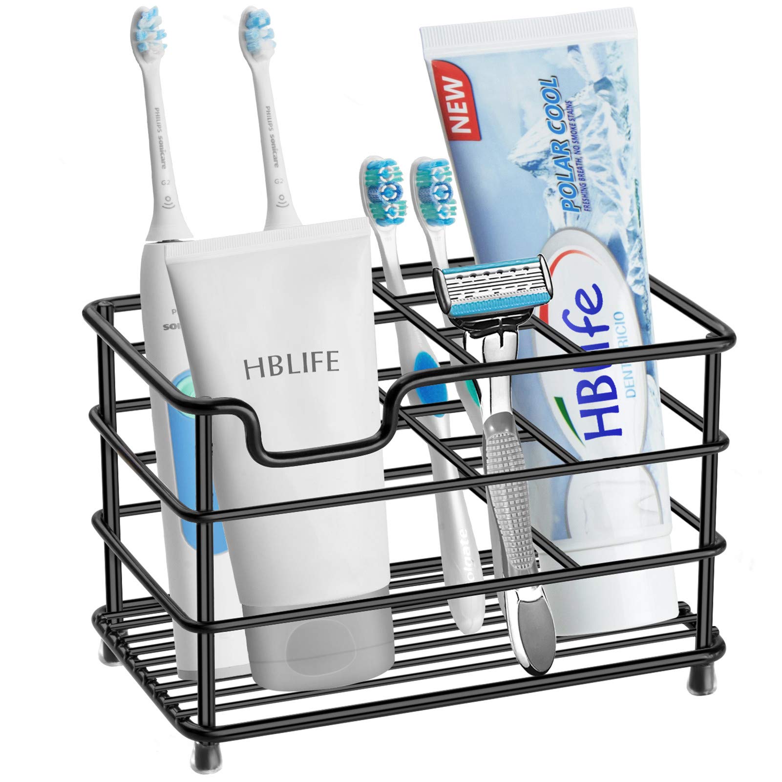 HBlife Toothbrush Holders for Bathroom, 5 Slots Black Stainless Steel Bathroom Accessories Organizer for Small Spaces
