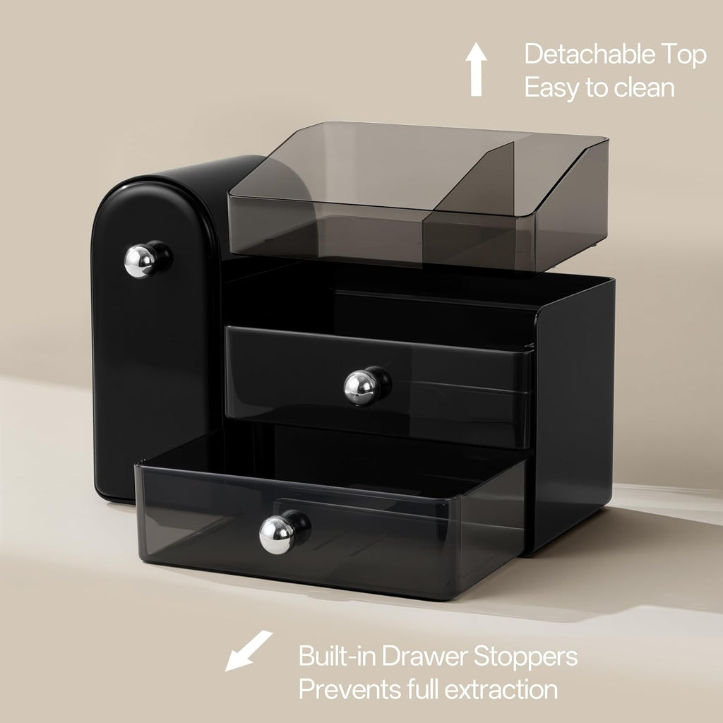 HBlife Makeup Organizer Countertop with Drawers, Vanity Organizers with Brush Holder, Bathroom Counter Organizer for Perfume, Nail Polishes, Lipsticks, Skincare and Eyeshadow Palettes