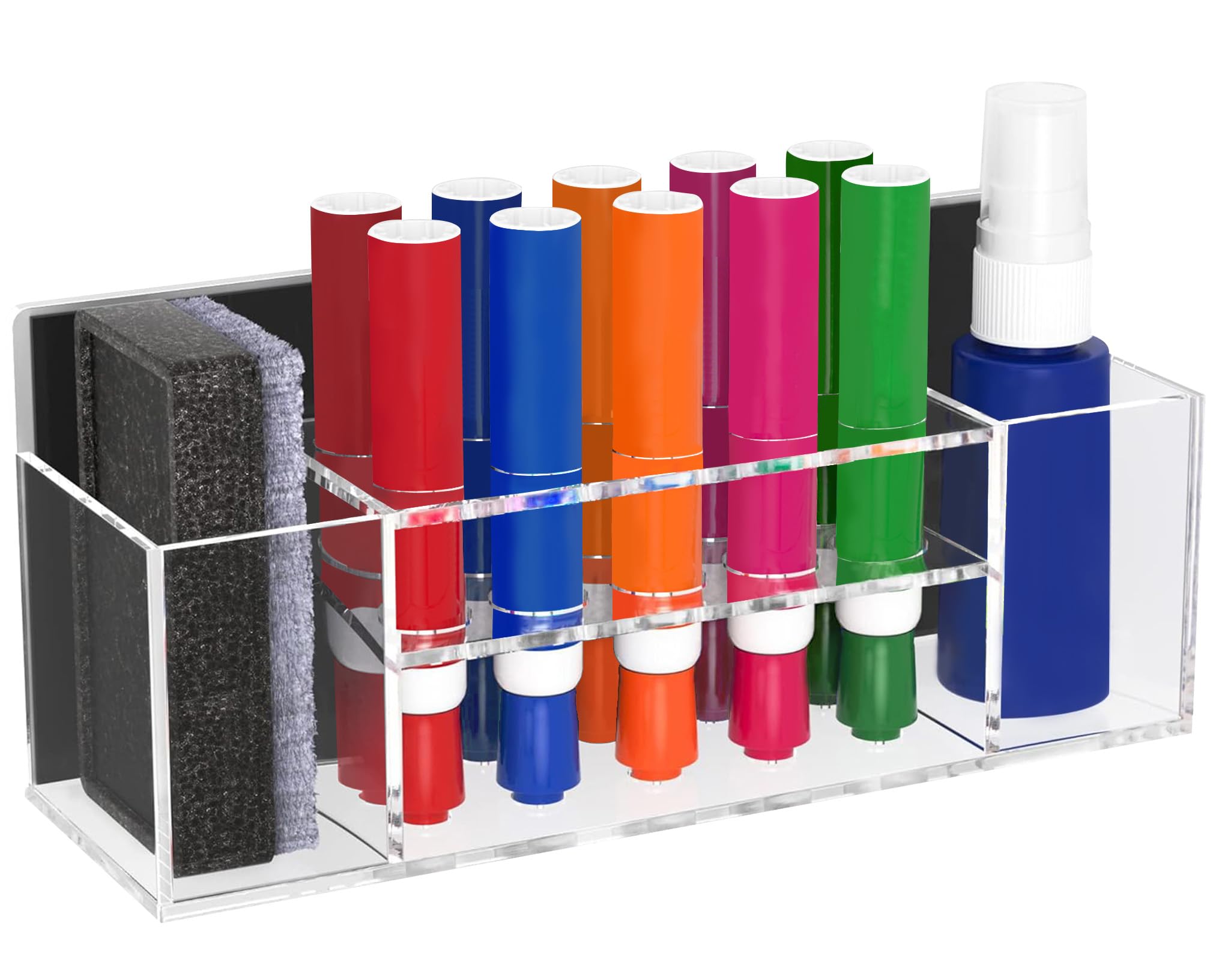 HBlife Acrylic Magnetic Dry Erase Marker Holder for Whiteboard, Wall Mount 10 Slots Magnet Pen Pencil Holder for Fridge Refrigerator, Locker Organizer Accessories for School Classroom Office, Black