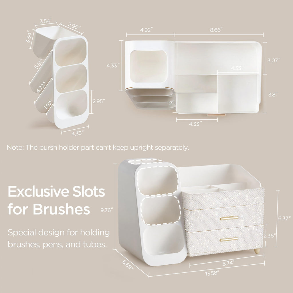 HBlife Makeup Organizer with Brush Holder for Vanity, Large Plastic Bathroom Countertop Organizer Skin Care Storage, Easy to Store Lipsticks, Nail Polishes, Perfumes, Eyeshadow Palettes, All Beige