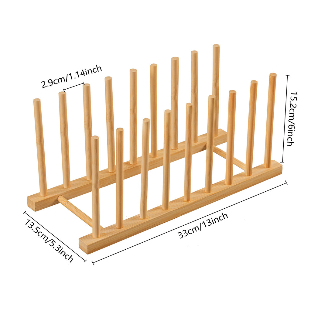 HBlife Heighten and Widen Bamboo Dish Drying Rack Plate Bowl Cup Book Pot Lid Cutting Board Stand Drainer Storage Holder Organizer for Kitchen Cabinet