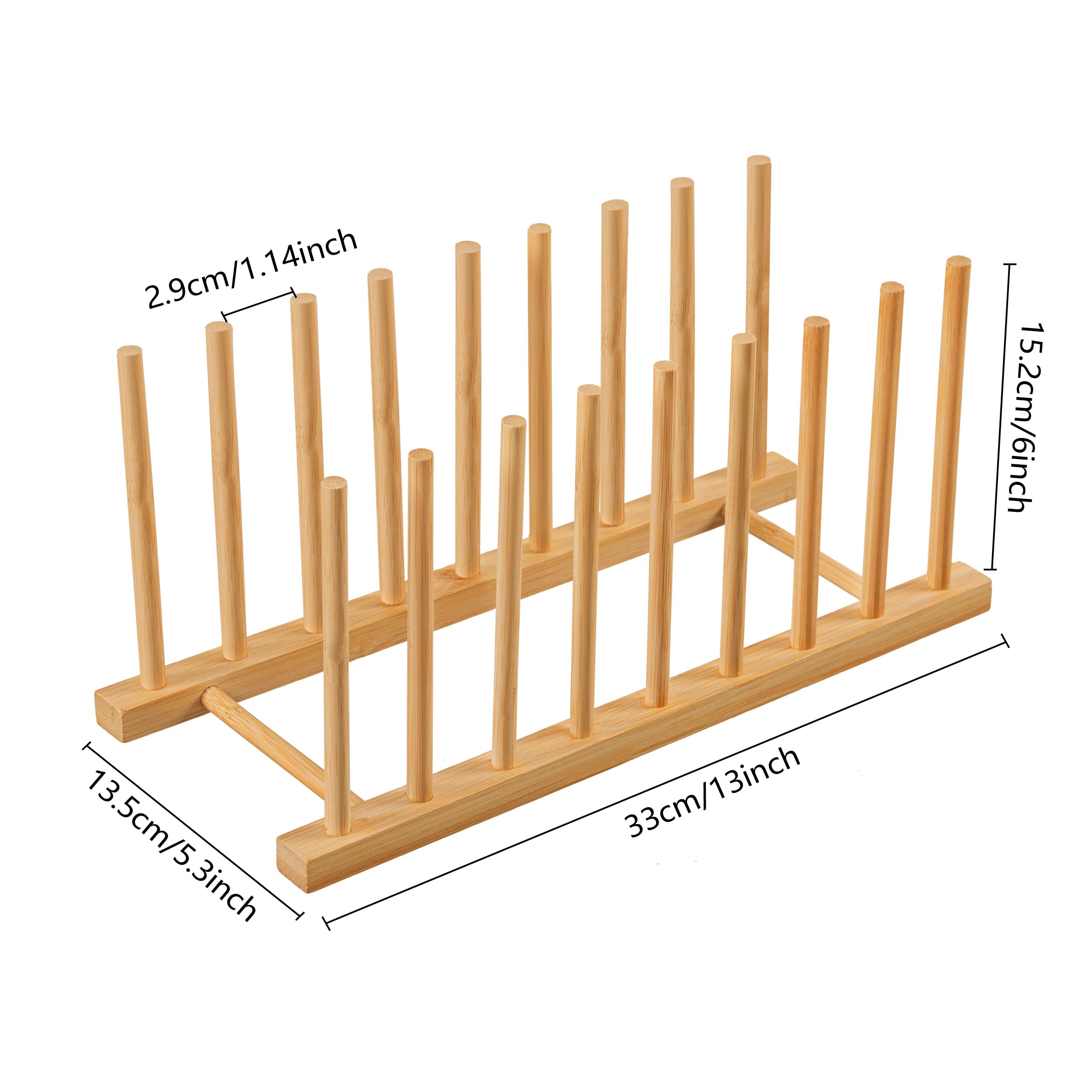 HBlife Heighten and Widen Bamboo Dish Drying Rack Plate Bowl Cup Book Pot Lid Cutting Board Stand Drainer Storage Holder Organizer for Kitchen Cabinet