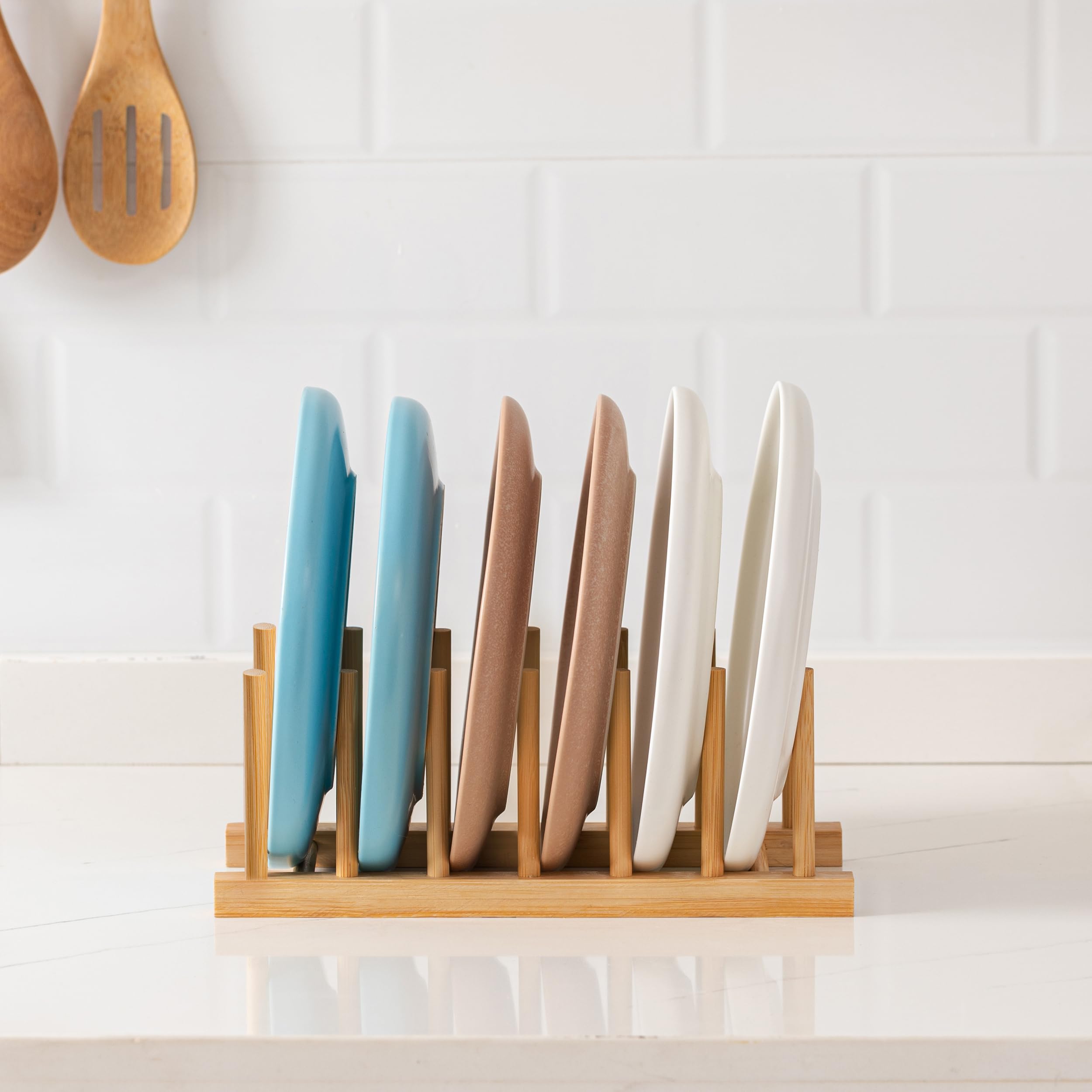 HBlife Acacia Wooden Dish Dying Rack Pot Lid Plate Organizer Holder for Cabinet, Cutting Board Stand Drainer Storage Plate Rack for Dish, Pot Lid, Bowl, Cup, Cutting Board and Books