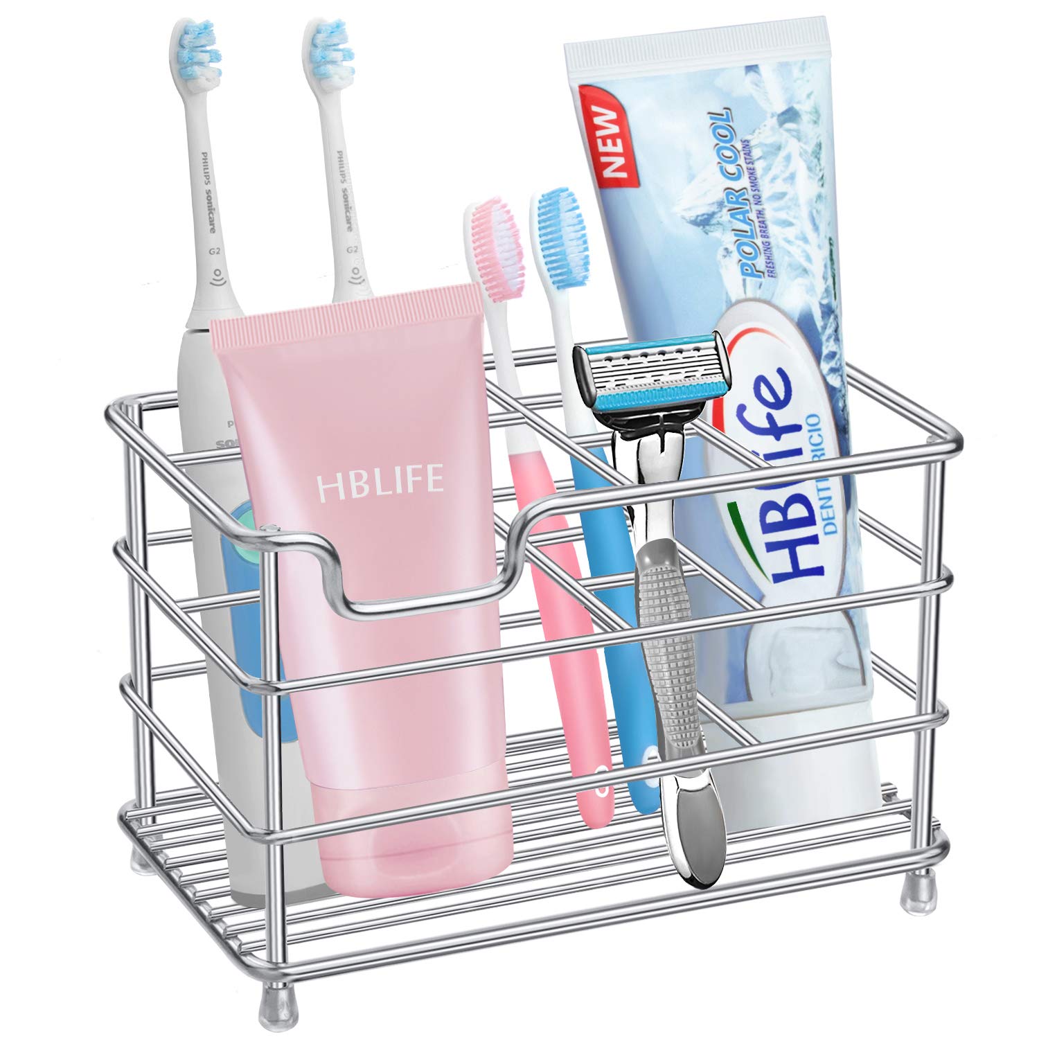 HBlife Toothbrush Holders for Bathroom, 5 Slots Black Stainless Steel Bathroom Accessories Organizer for Small Spaces