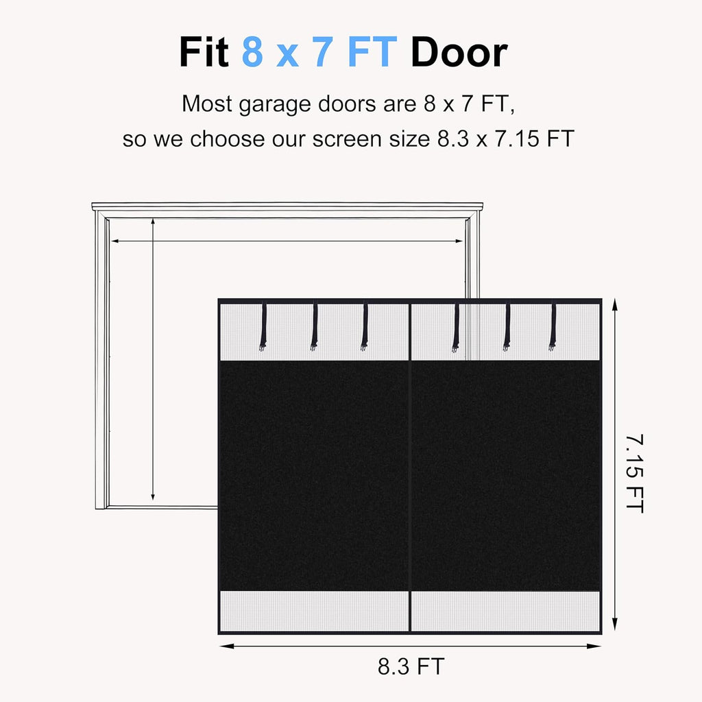 HBlife Privacy Garage Door Screen Blackout for 1 Car Garage, 8x7FT Heavy Duty Magnetic Garage Screen Door Mesh, Hands Free Retractable Garage Net Screen with 6 Roll Up Starps and 26 Magnets, Black