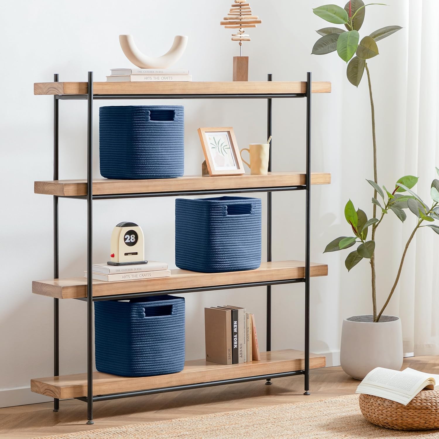 HBlife Set of 4 Storage Cubes-11 X 10.5 X 10.5 In, Cotton Rope Basket for Shelves, Toys, Book, Cube Storage Bin with Handles, Woven Storage Basket for Organizing, Beige