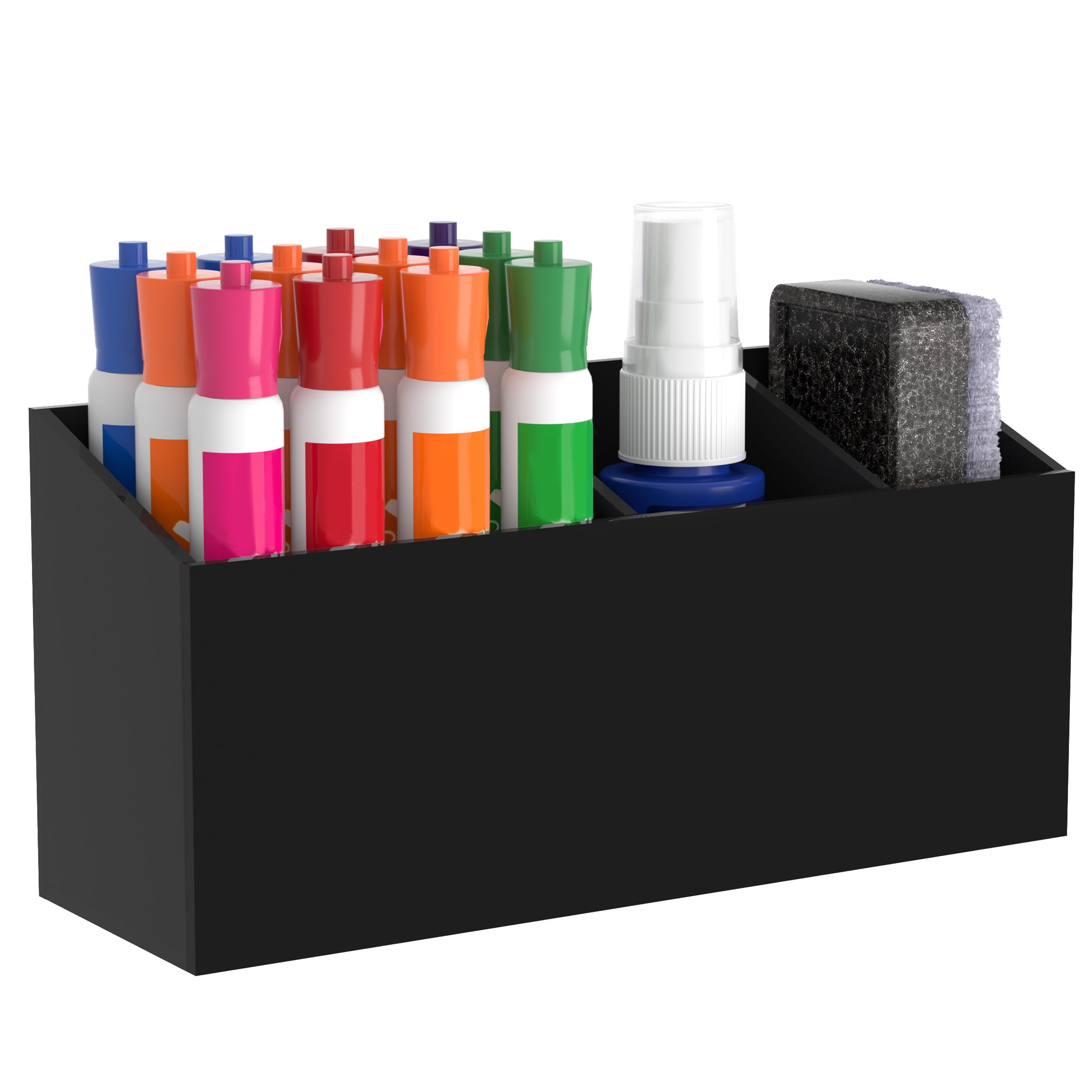 HBlife Magnetic Dry Erase Marker Holder for Whiteboard with 2 Compartments, Acrylic Wall Mount Magnet Pen Pencil Holder for Refrigerator, Locker Organizer Accessories for Classroom Office, Black