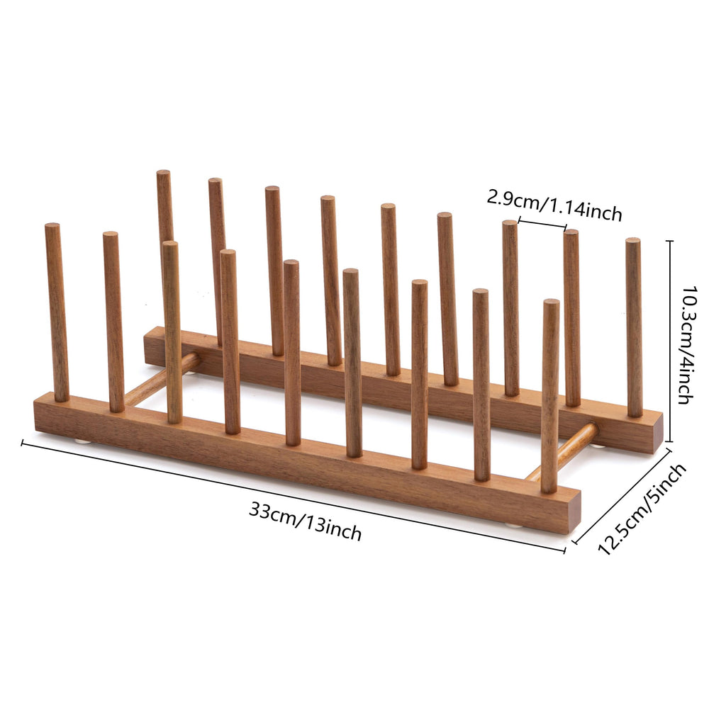 HBlife Acacia Wooden Dish Dying Rack Pot Lid Plate Organizer Holder for Cabinet, Cutting Board Stand Drainer Storage Plate Rack for Dish, Pot Lid, Bowl, Cup, Cutting Board and Books