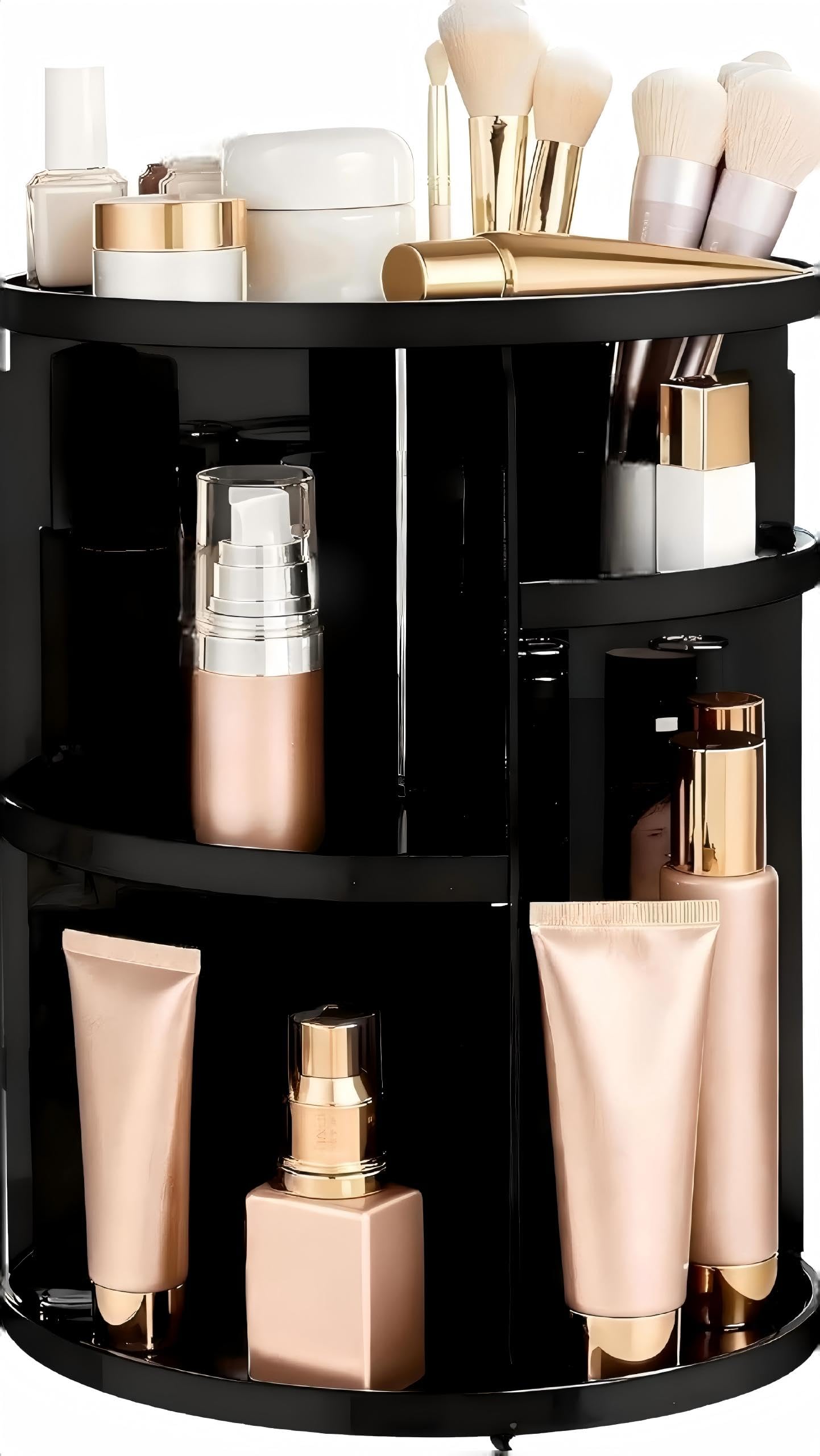 HBlife Extra Large 360 Rotating Makeup Organizer Adjustable Carousel Large Capacity Revolving Perfume Organizer Skincare Organizers Cosmetic Storage Spinning Holder for Vanity, Black
