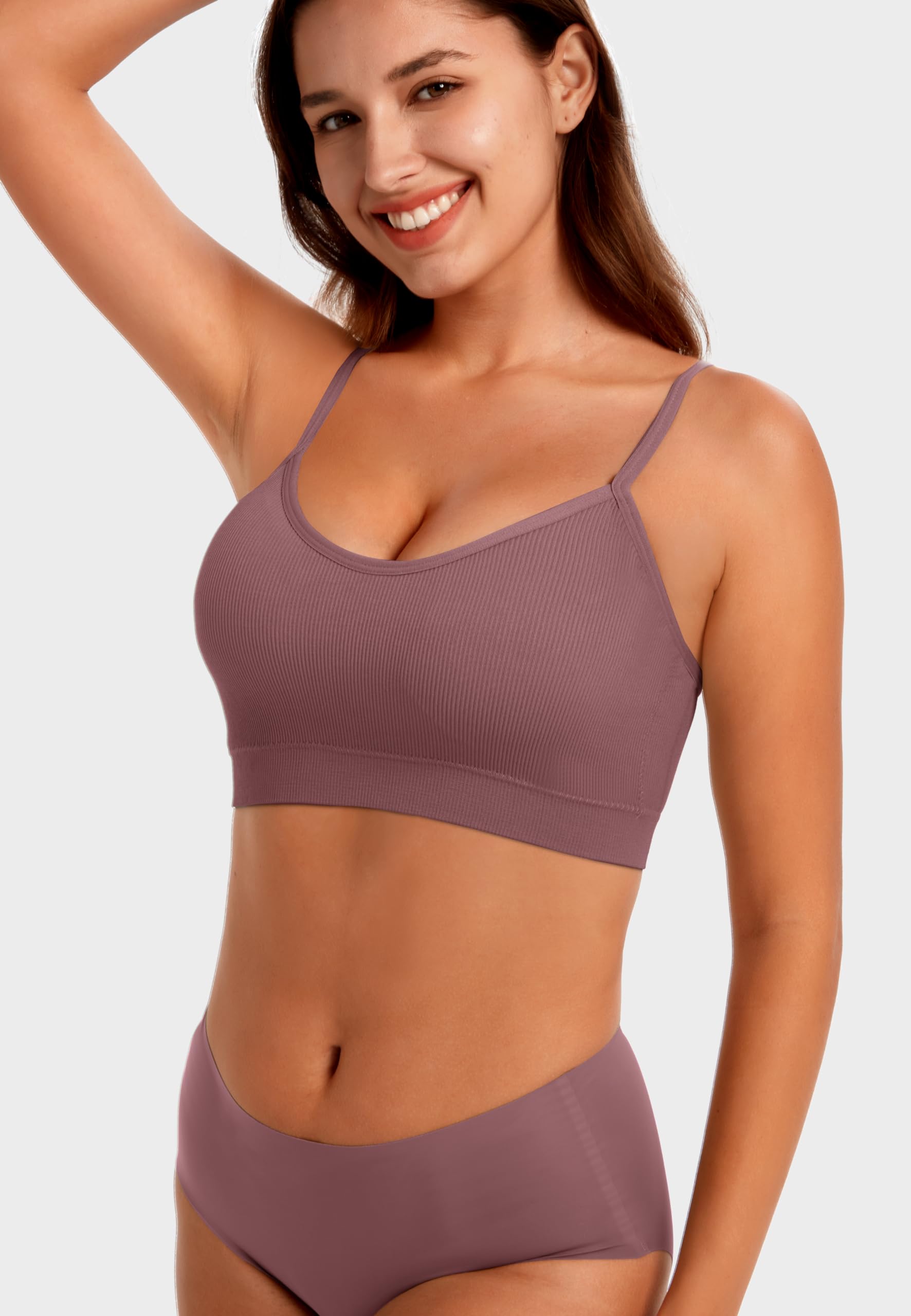 Angelhood Sports Cami Bras Pack for Women - Basic V-Neck Padded Seamless Bras with No Underwire