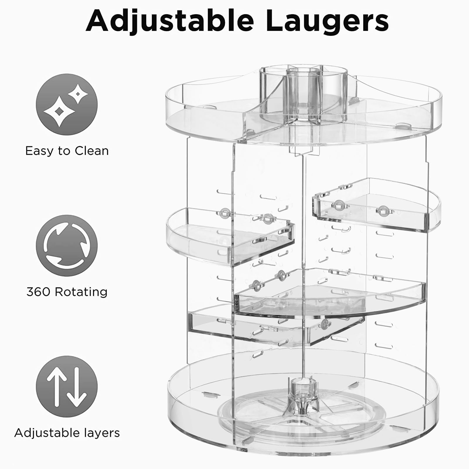 HBlife Extra Large 360 Rotating Makeup Organizer Adjustable Carousel Large Capacity Revolving Perfume Organizer Skincare Organizers Cosmetic Storage Spinning Holder for Vanity, Black