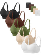Angelhood Women Nursing Bras for Breastfeeding 5 Pack, Maternity Sleep Bra | Seamless Pregnancy Full Bust Bralettes with Extenders, Wireless V Neck Bralette, Ultra Comfort Postpartum Essentials Bra Pack