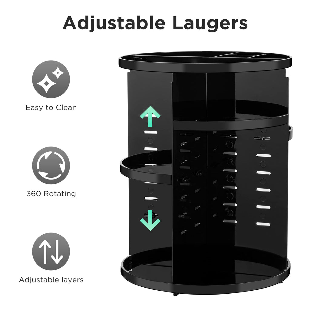 HBlife Extra Large 360 Rotating Makeup Organizer Adjustable Carousel Large Capacity Revolving Perfume Organizer Skincare Organizers Cosmetic Storage Spinning Holder for Vanity, Black