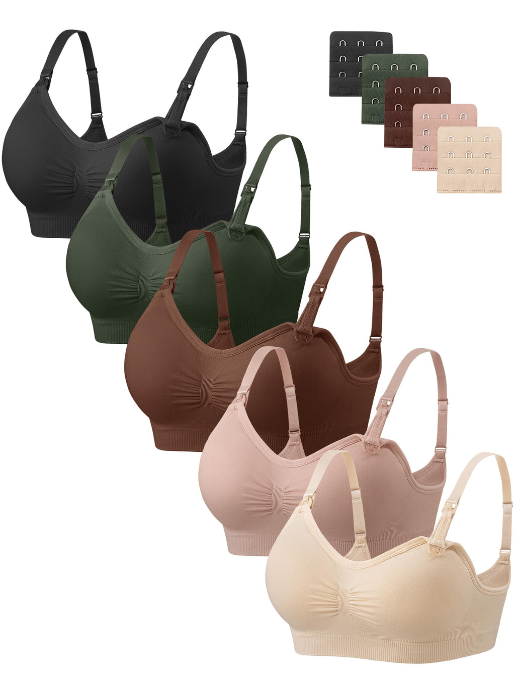 Angelhood Women Nursing Bras for Breastfeeding 5 Pack, Maternity Sleep Bra | Seamless Pregnancy Full Bust Bralettes with Extenders, Wireless V Neck Bralette, Ultra Comfort Postpartum Essentials Bra Pack