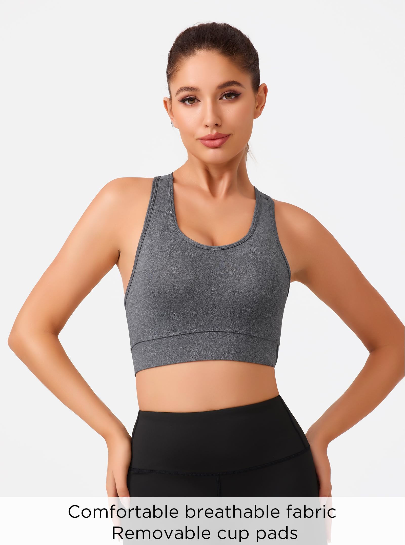 HBlife Sports Bras for Women, Seamless Racerback Bra with Removable Padded, Medium Support Bra for Yoga Workout Fitness