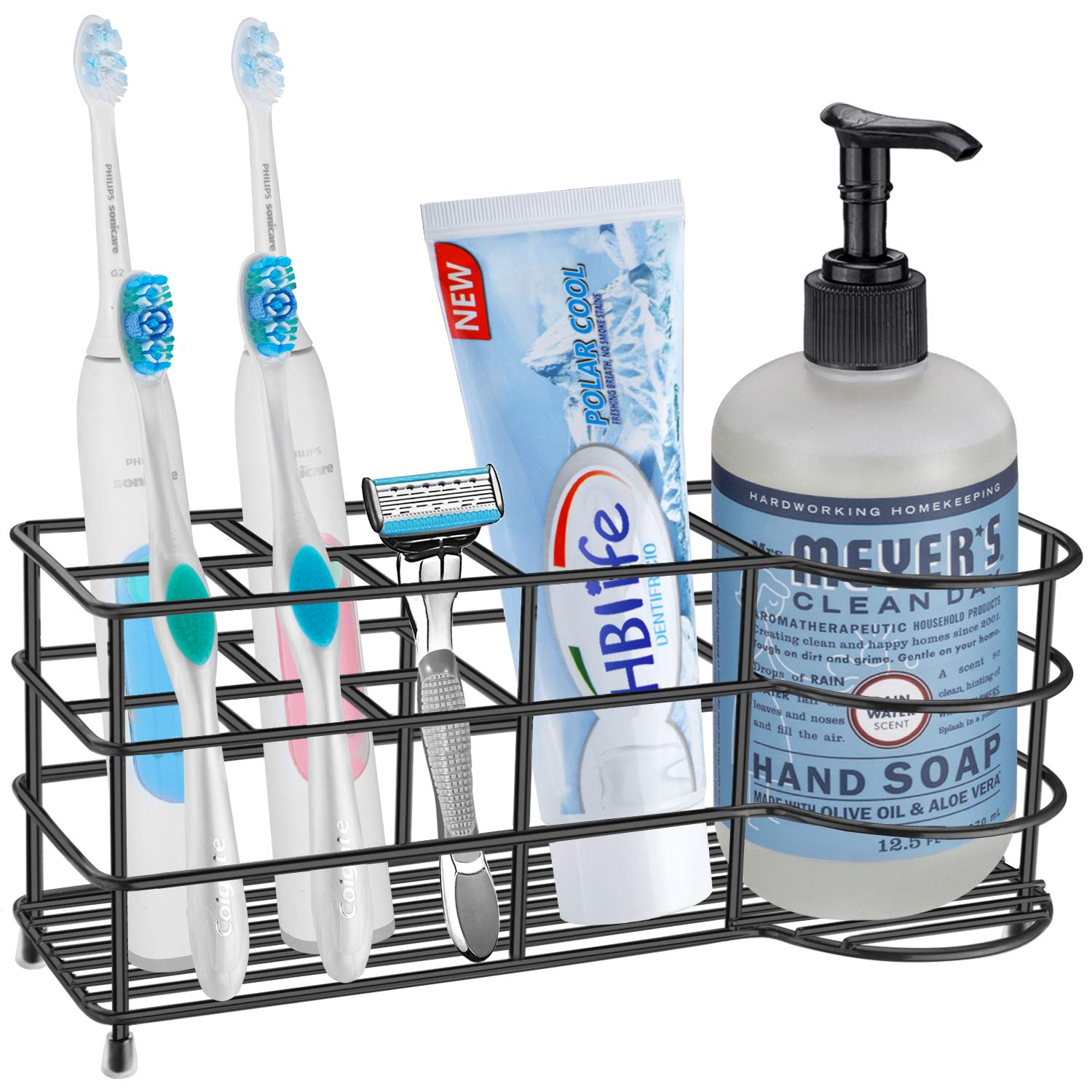 HBlife Toothbrush Holders for Bathroom, 5 Slots Black Stainless Steel Bathroom Accessories Organizer for Small Spaces