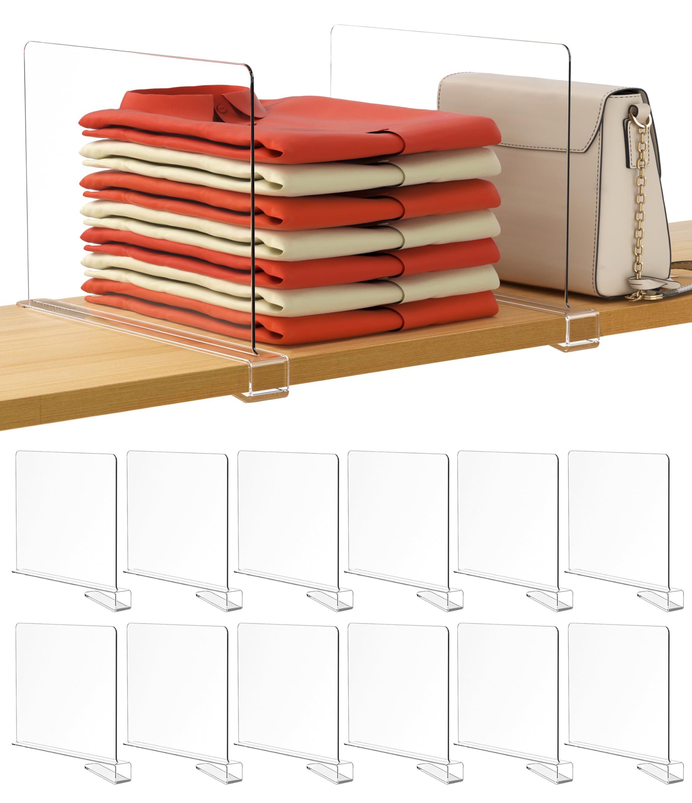 HBlife 6 Black Shelf Dividers, Vertical Purse Organizer for Closet Perfect for Sweater, Shirts, Handbags in Bedroom and Kitchen, Adjustable Acrylic Bookshelf for Organization