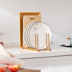 HBlife Heighten and Widen Bamboo Dish Drying Rack Plate Bowl Cup Book Pot Lid Cutting Board Stand Drainer Storage Holder Organizer for Kitchen Cabinet