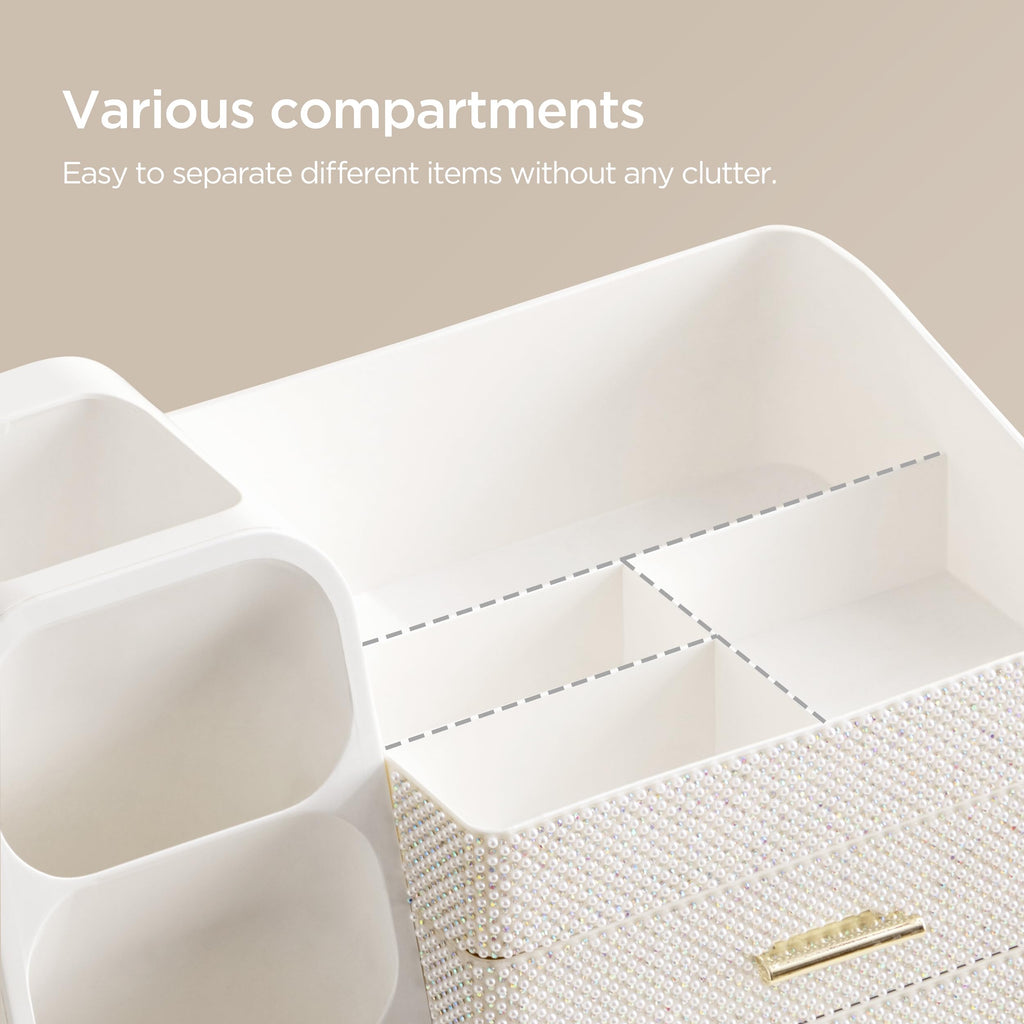 HBlife Makeup Organizer with Brush Holder for Vanity, Large Plastic Bathroom Countertop Organizer Skin Care Storage, Easy to Store Lipsticks, Nail Polishes, Perfumes, Eyeshadow Palettes, All Beige