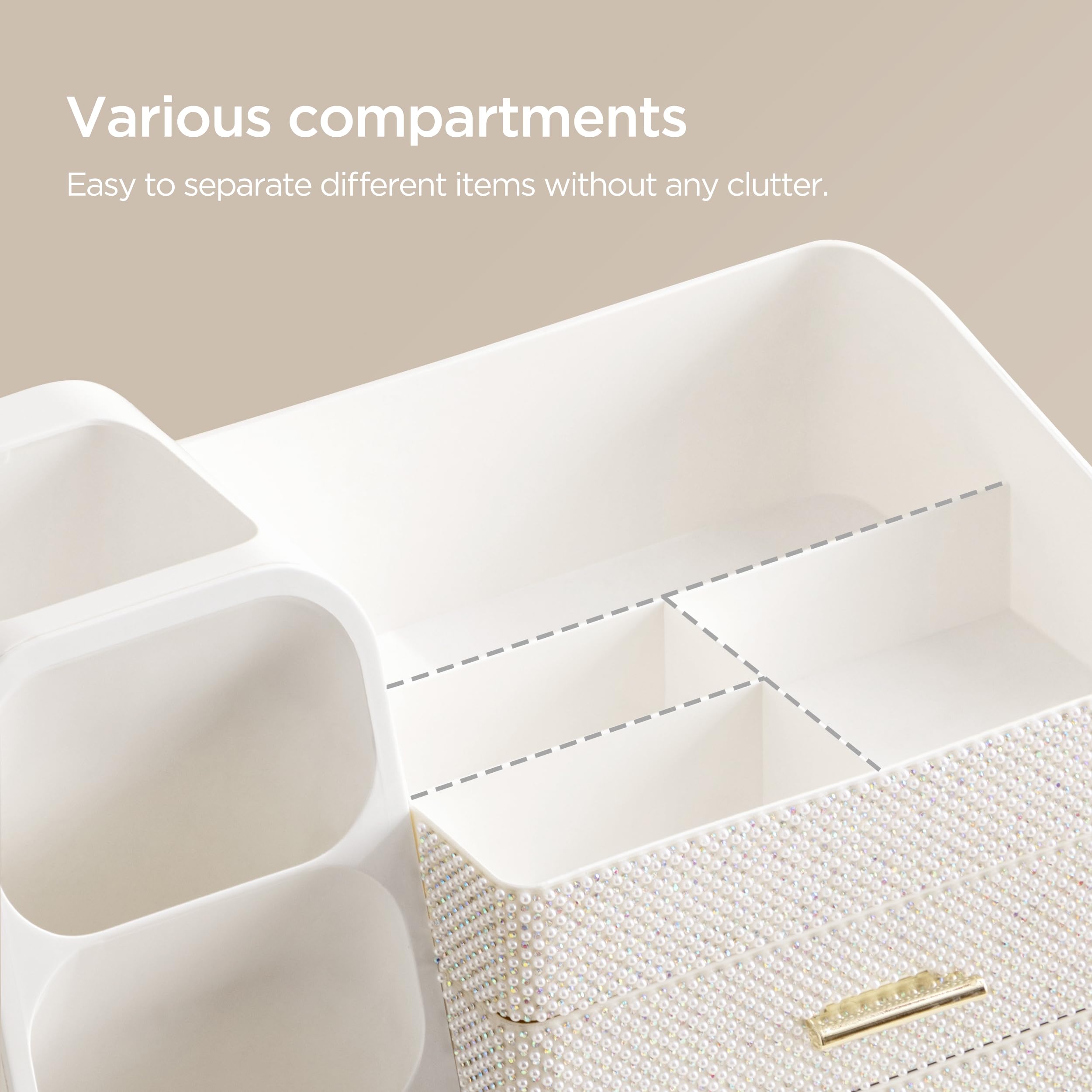 HBlife Makeup Organizer with Brush Holder for Vanity, Large Plastic Bathroom Countertop Organizer Skin Care Storage, Easy to Store Lipsticks, Nail Polishes, Perfumes, Eyeshadow Palettes, All Beige