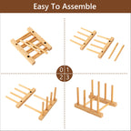 HBlife Acacia Wooden Dish Dying Rack Pot Lid Plate Organizer Holder for Cabinet, Cutting Board Stand Drainer Storage Plate Rack for Dish, Pot Lid, Bowl, Cup, Cutting Board and Books