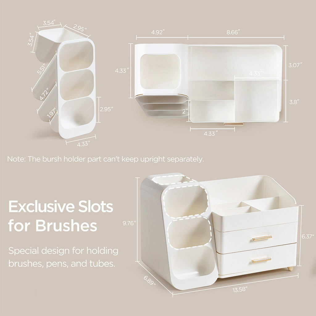 HBlife Makeup Organizer with Brush Holder for Vanity, Large Plastic Bathroom Countertop Organizer Skin Care Storage, Easy to Store Lipsticks, Nail Polishes, Perfumes, Eyeshadow Palettes, All Beige