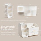 HBlife Makeup Organizer with Brush Holder for Vanity, Large Plastic Bathroom Countertop Organizer Skin Care Storage, Easy to Store Lipsticks, Nail Polishes, Perfumes, Eyeshadow Palettes, All Beige