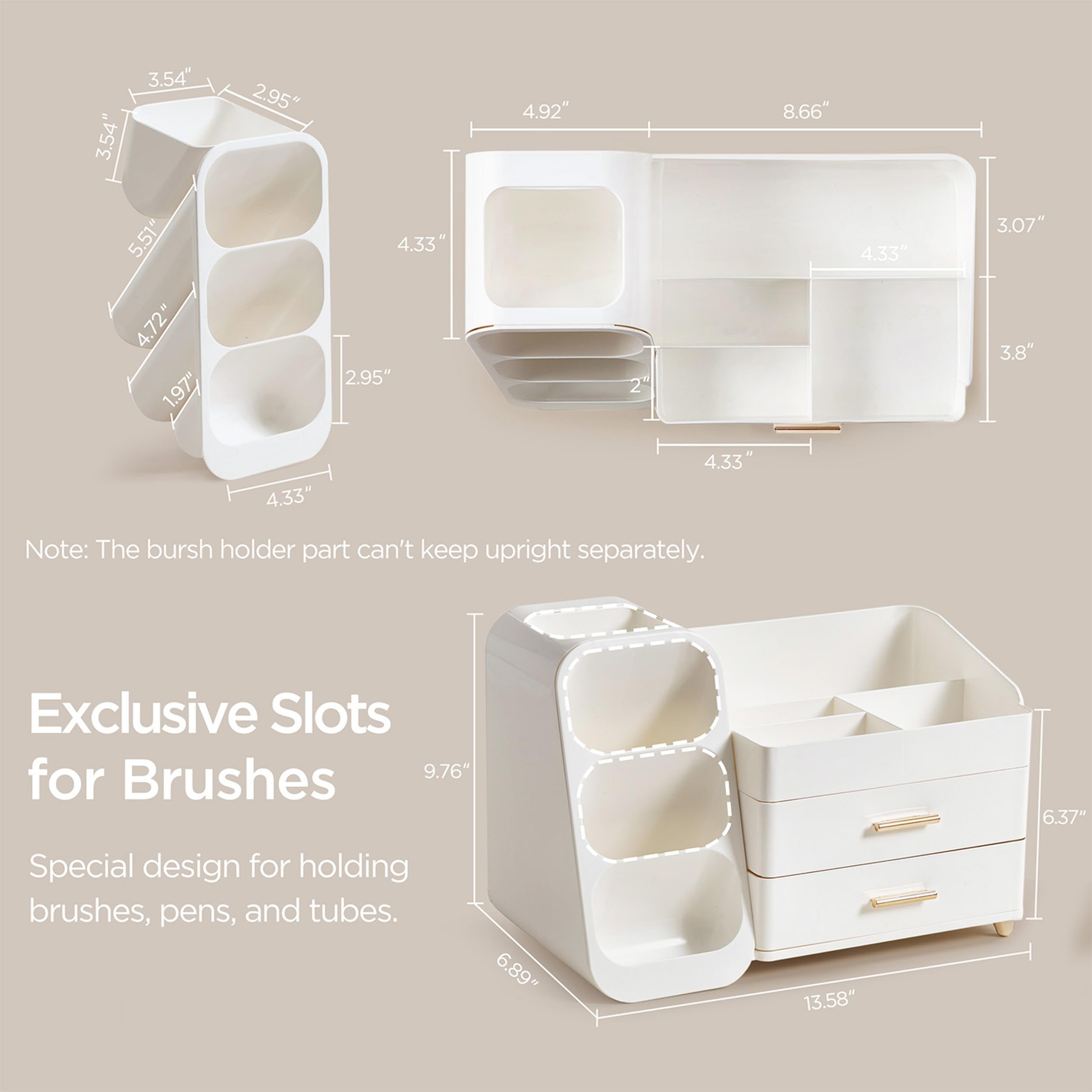 HBlife Makeup Organizer with Brush Holder for Vanity, Large Plastic Bathroom Countertop Organizer Skin Care Storage, Easy to Store Lipsticks, Nail Polishes, Perfumes, Eyeshadow Palettes, All Beige