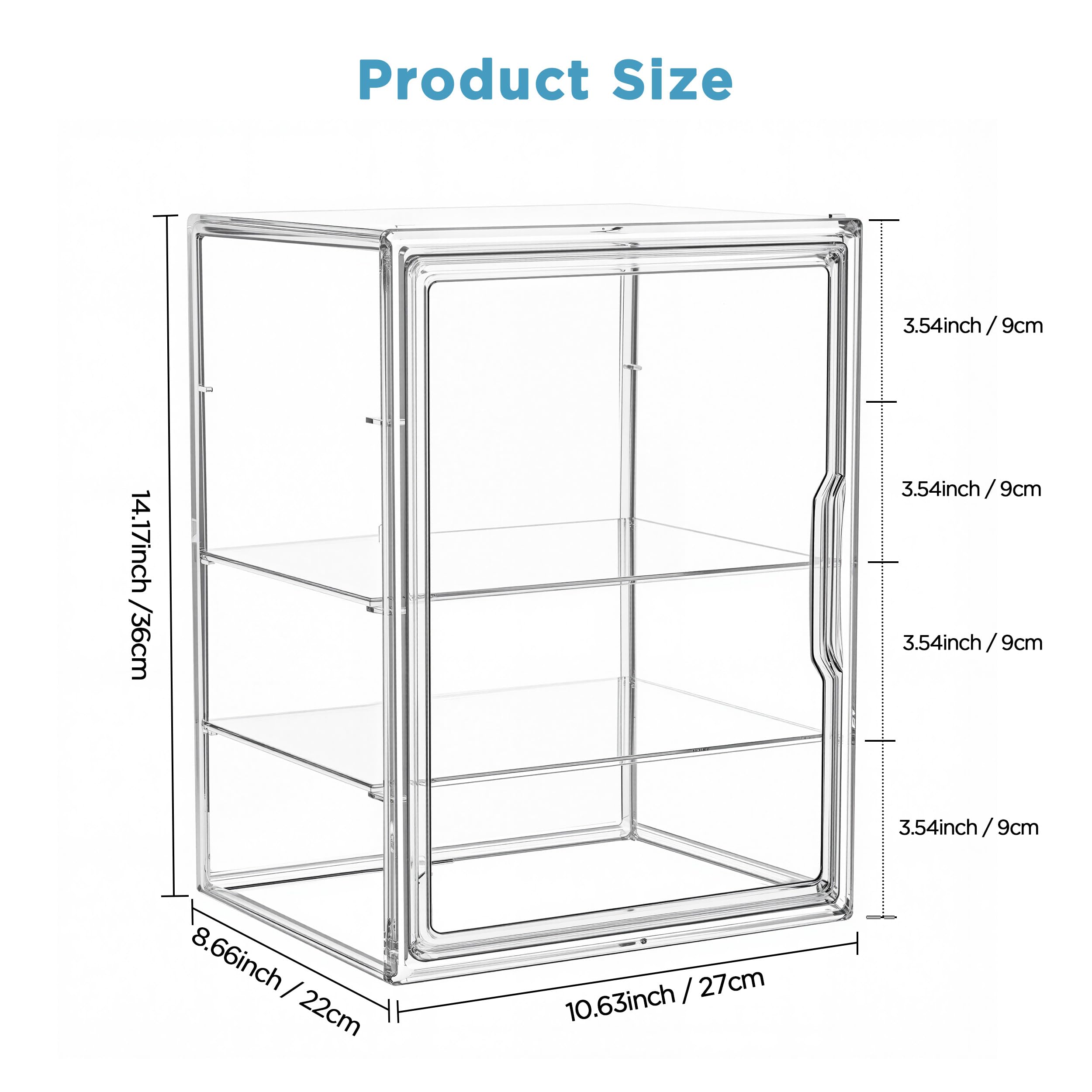HBlife Baby Bottle Storage Organizer for Countertop Cabinet, 3 Tiers Adjustable Clear Acrylic Bottles Storage Station Case Box Container with 2 Removable Dividers and Magnetic Door, Large
