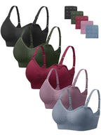 Angelhood Women Nursing Bras for Breastfeeding 5 Pack, Maternity Sleep Bra | Seamless Pregnancy Full Bust Bralettes with Extenders, Wireless V Neck Bralette, Ultra Comfort Postpartum Essentials Bra Pack