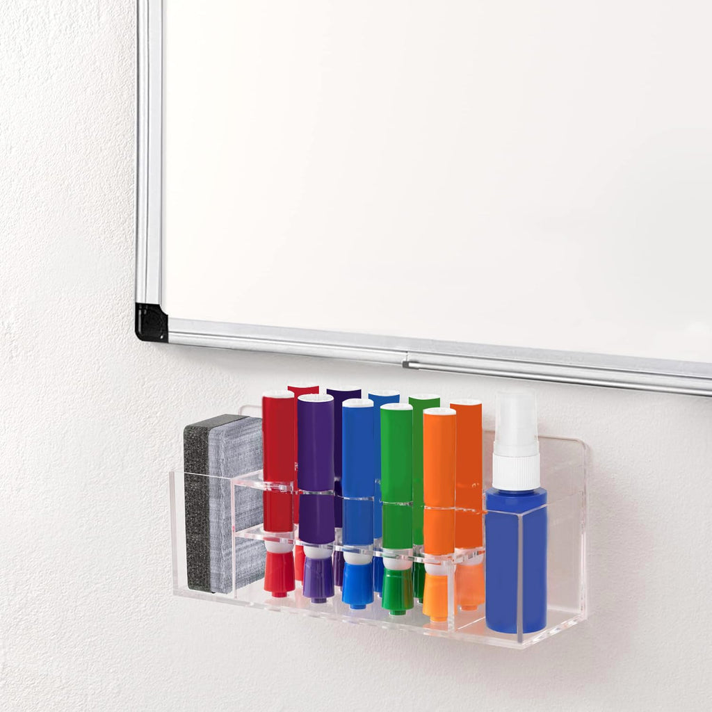 HBlife Acrylic Magnetic Dry Erase Marker Holder for Whiteboard, Wall Mount 10 Slots Magnet Pen Pencil Holder for Fridge Refrigerator, Locker Organizer Accessories for School Classroom Office, Black