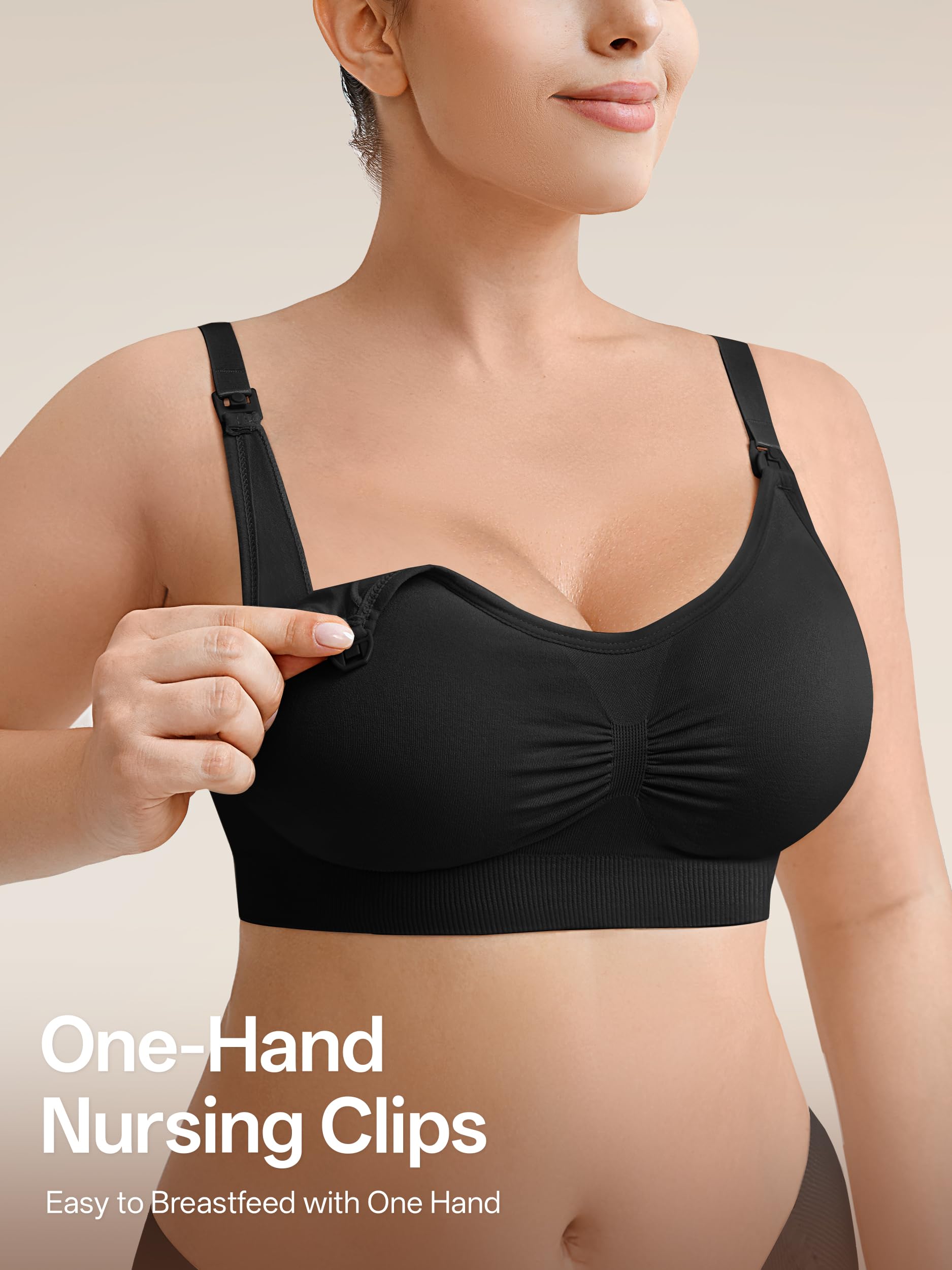 Angelhood Women Nursing Bras for Breastfeeding 5 Pack, Maternity Sleep Bra | Seamless Pregnancy Full Bust Bralettes with Extenders, Wireless V Neck Bralette, Ultra Comfort Postpartum Essentials Bra Pack