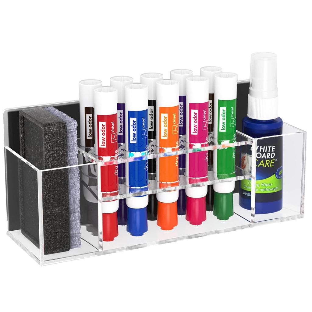 HBlife Acrylic Magnetic Dry Erase Marker Holder for Whiteboard, Wall Mount 10 Slots Magnet Pen Pencil Holder for Fridge Refrigerator, Locker Organizer Accessories for School Classroom Office, Black