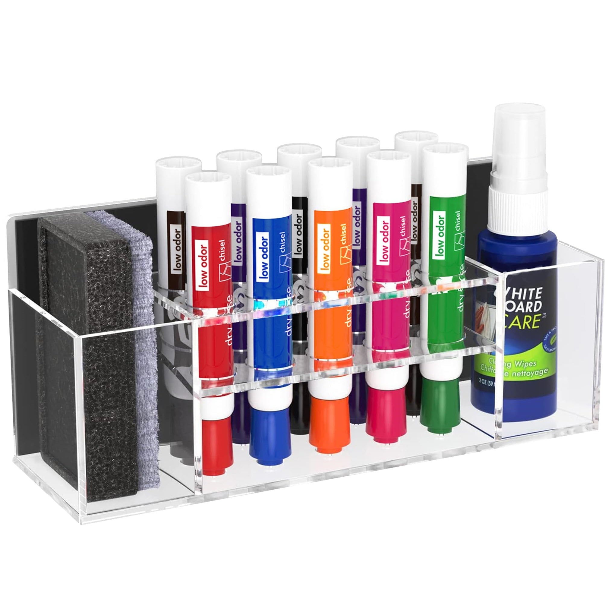 HBlife Acrylic Magnetic Dry Erase Marker Holder for Whiteboard, Wall Mount 10 Slots Magnet Pen Pencil Holder for Fridge Refrigerator, Locker Organizer Accessories for School Classroom Office, Black