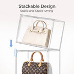 HBlife 10 Pack Purse Storage Organizer for Closet, Large Clear Stackable Handbag Display Case Box with Magnetic Door for Collectibles, Cosmetics, Women Heels and Toys