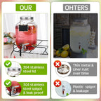 HBlife 1 Gallon Glass Drink Dispenser, Beverage Dispenser with Stand, Stainless Steel Spigot, and Ice Cylinder,2 Pack