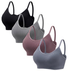 Angelhood Sports Cami Bras Pack for Women - Basic V-Neck Padded Seamless Bras with No Underwire