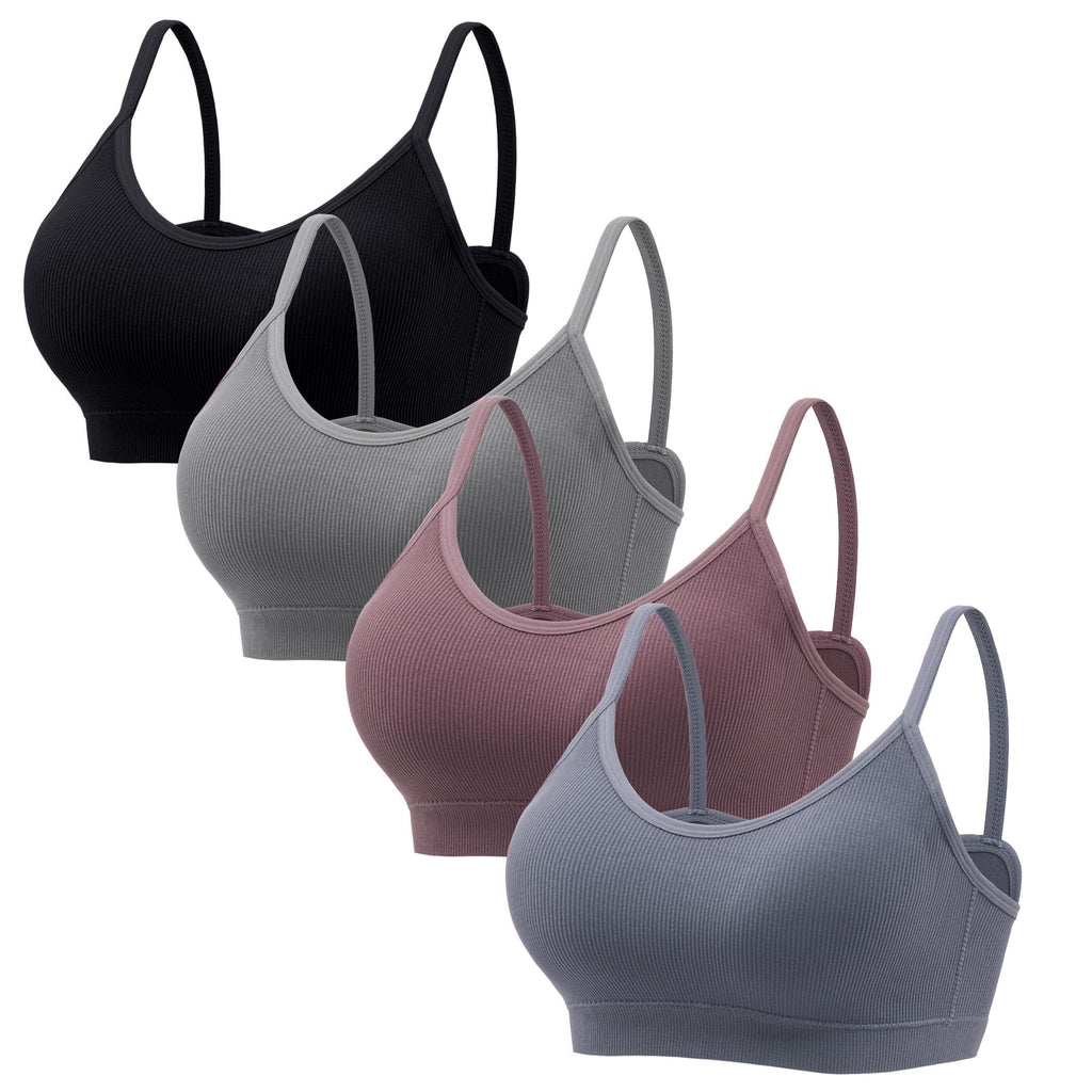 Angelhood Sports Cami Bras Pack for Women - Basic V-Neck Padded Seamless Bras with No Underwire
