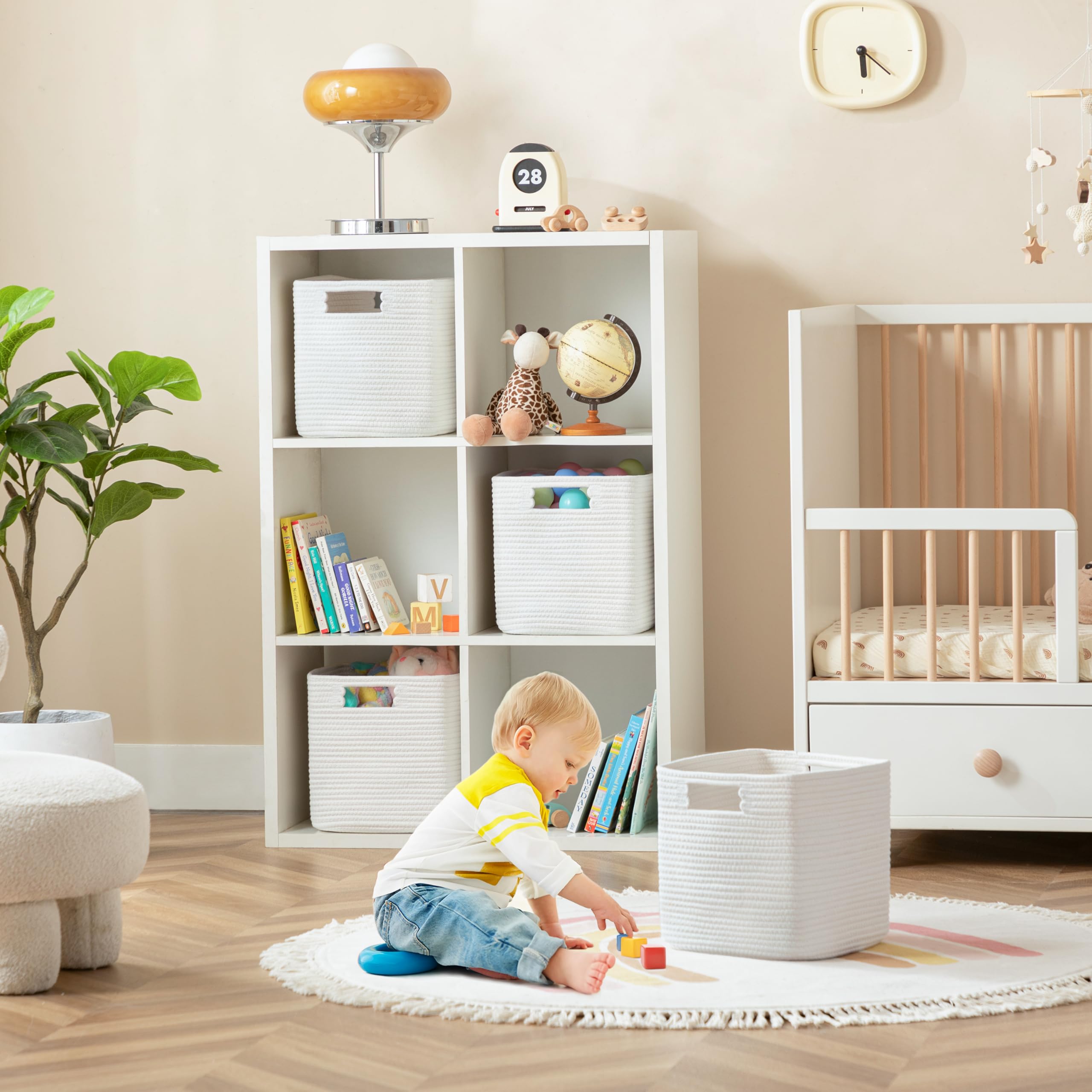 HBlife Set of 4 Storage Cubes-11 X 10.5 X 10.5 In, Cotton Rope Basket for Shelves, Toys, Book, Cube Storage Bin with Handles, Woven Storage Basket for Organizing, Beige