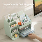 HBlife Desk Organizer with Pen Pencil Holder for Desk, Pen Organizer with 2 Drawers, Desk Organizers and Accessories with 4 Compartments, Desktop Storage for Office Home School Art Supplies, Beige