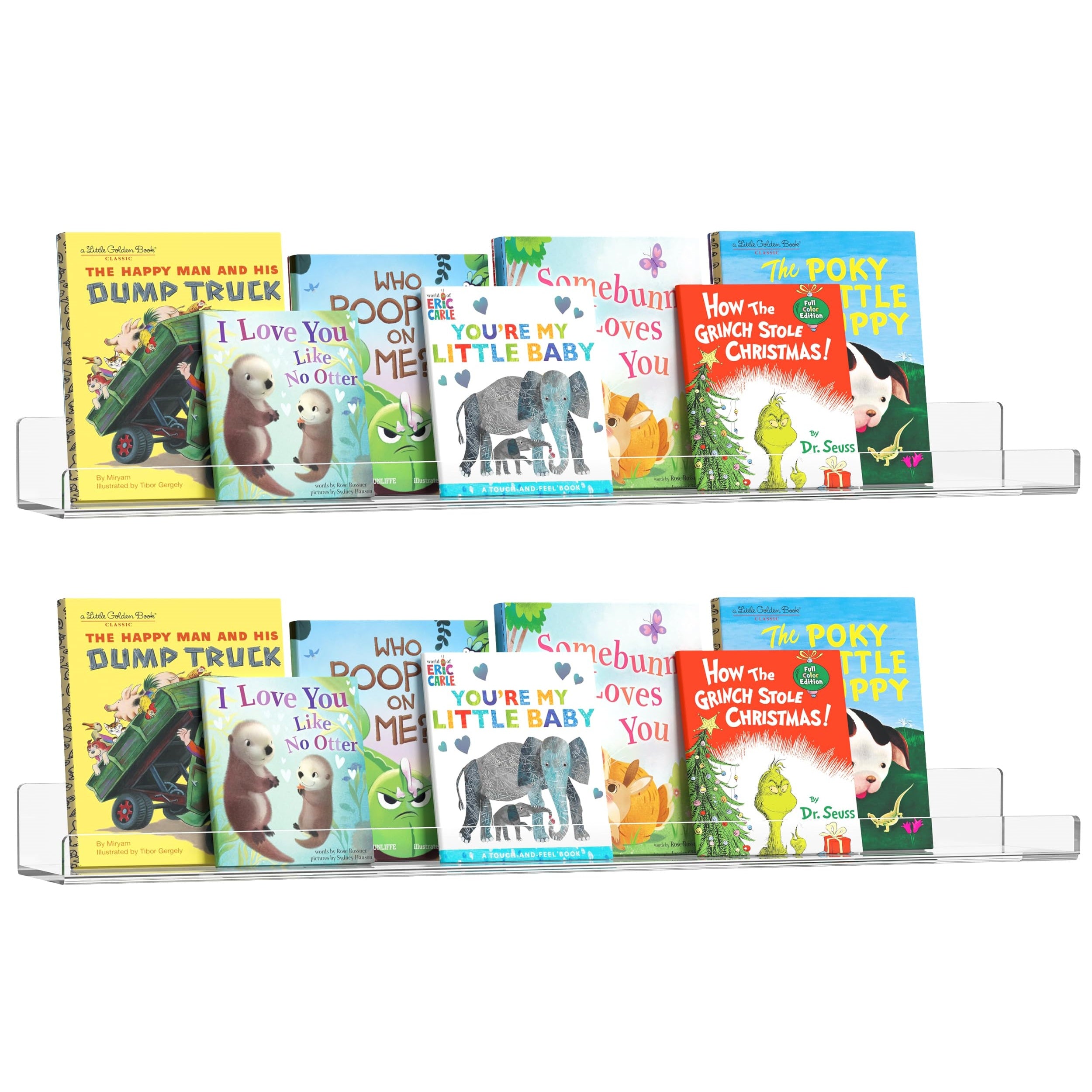 HBlife 24 Inches Floating Shelves Wall Mounted Clear Acrylic Shelves for Figures, 16 Inch Stud Spacing Invisible Floating Bookshelf for Kids and Nursery, 2 Pack (5MM Thick)