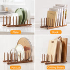 HBlife Acacia Wooden Dish Dying Rack Pot Lid Plate Organizer Holder for Cabinet, Cutting Board Stand Drainer Storage Plate Rack for Dish, Pot Lid, Bowl, Cup, Cutting Board and Books