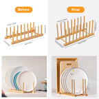 HBlife Heighten and Widen Bamboo Dish Drying Rack Plate Bowl Cup Book Pot Lid Cutting Board Stand Drainer Storage Holder Organizer for Kitchen Cabinet