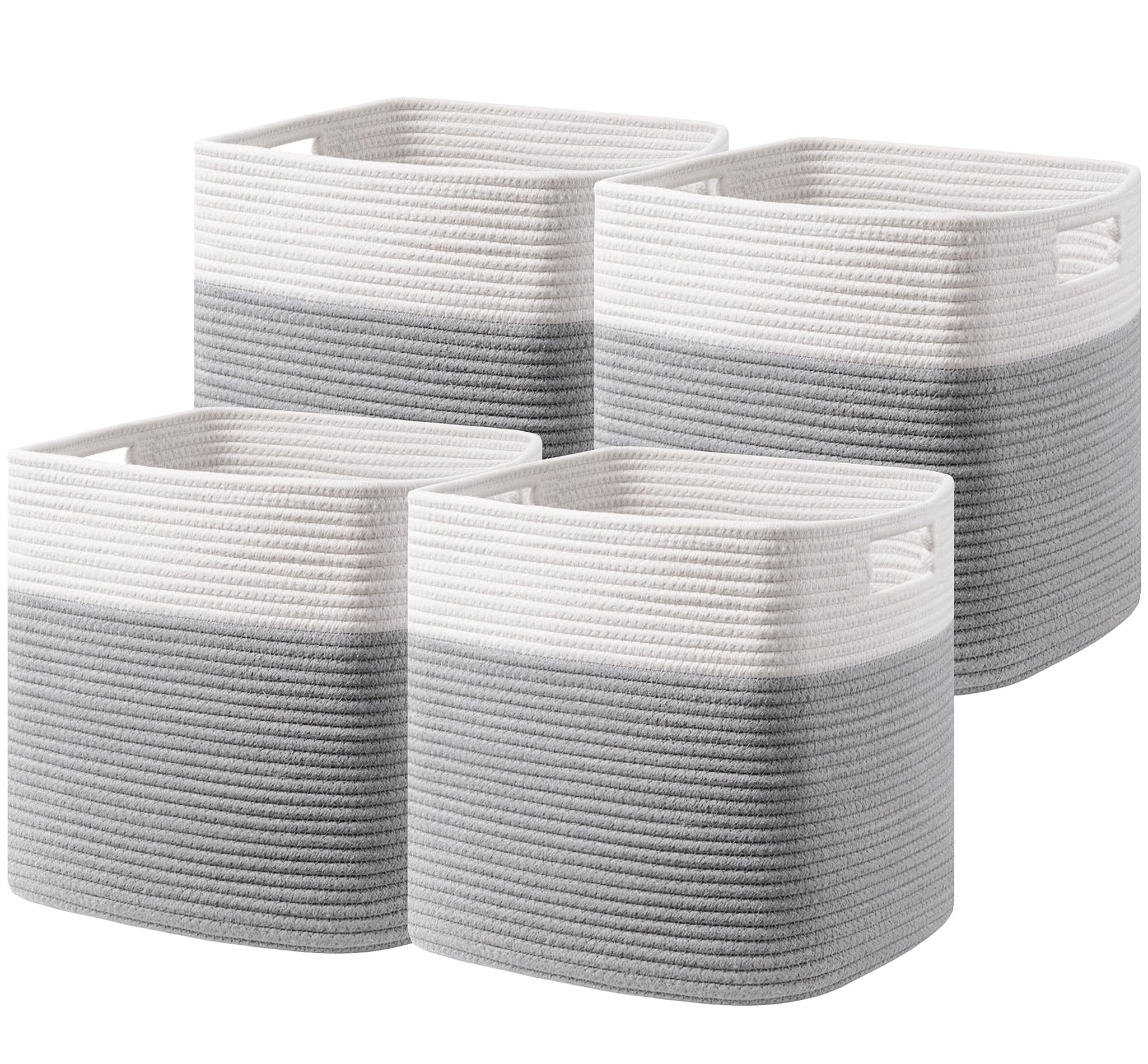HBlife Set of 4 Storage Cubes-11 X 10.5 X 10.5 In, Cotton Rope Basket for Shelves, Toys, Book, Cube Storage Bin with Handles, Woven Storage Basket for Organizing, Beige