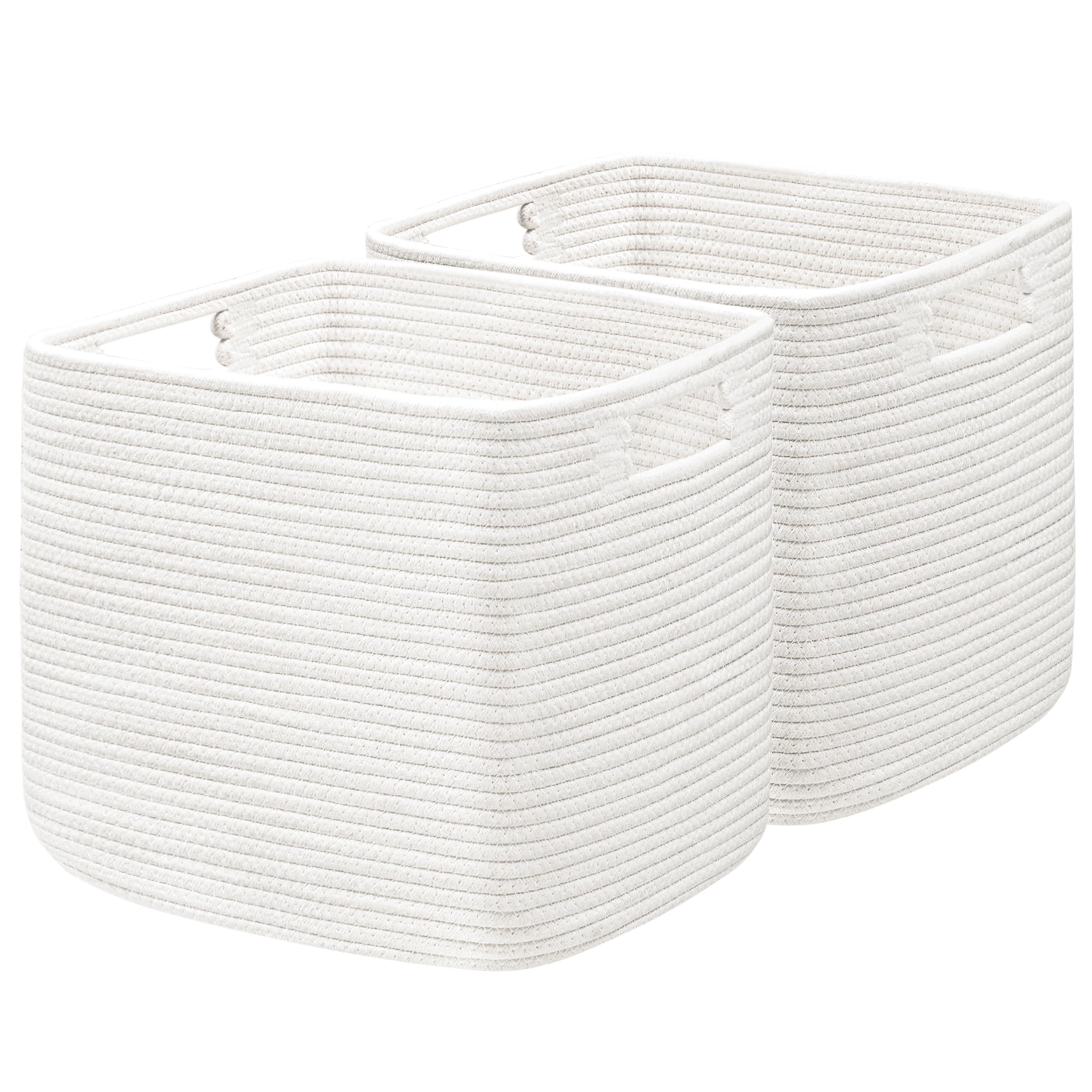HBlife Set of 4 Storage Cubes-11 X 10.5 X 10.5 In, Cotton Rope Basket for Shelves, Toys, Book, Cube Storage Bin with Handles, Woven Storage Basket for Organizing, Beige