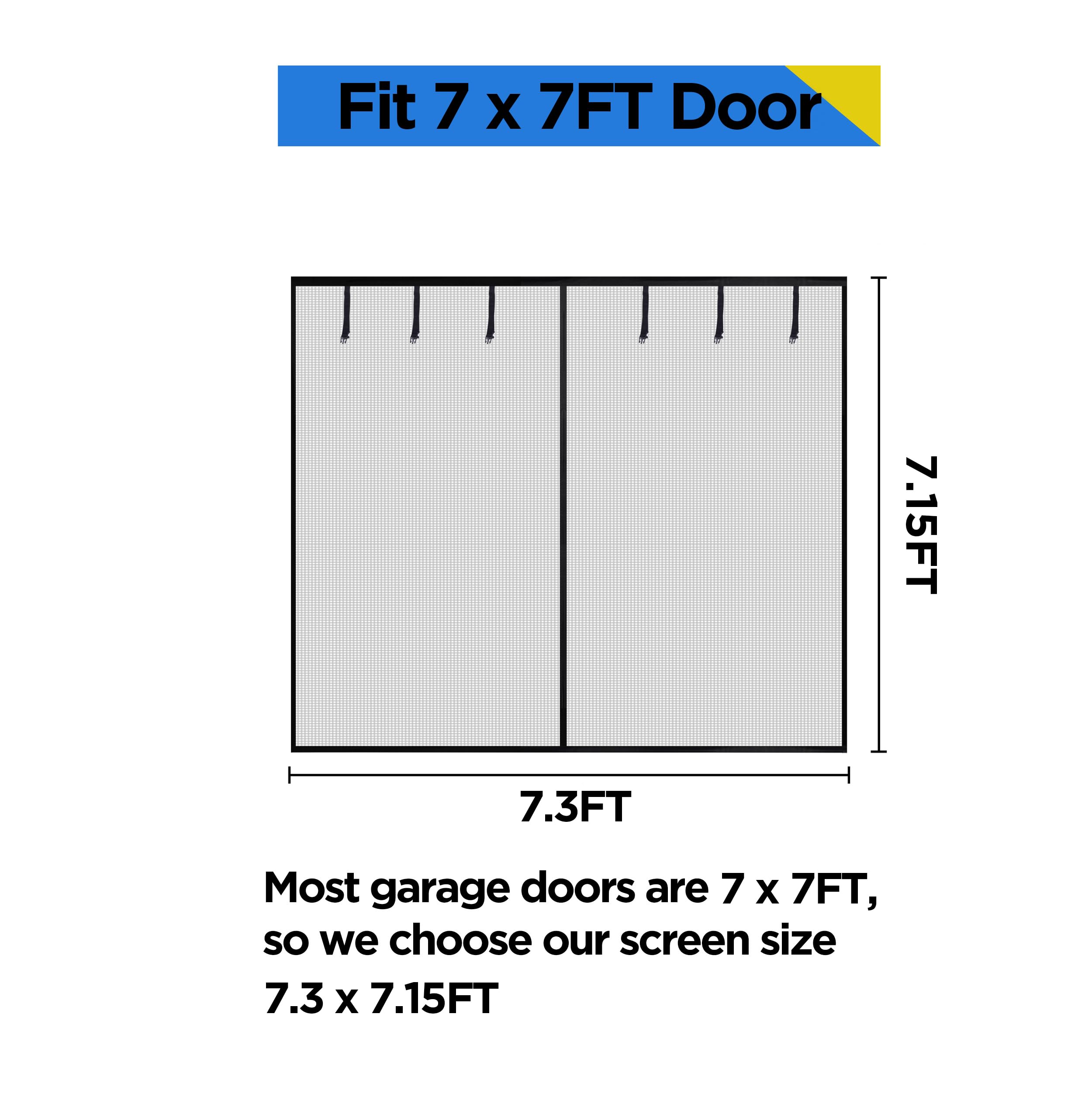 HBlife Garage Screen Doors for 1 Car Garage,7x7FT Fiberglass Magnetic Garage Door Screen, Hands Free Retractable Garage Net Screen Door Mesh with 6 Roll Up Starps and 26 Magnets for Patio, Gym, Porch