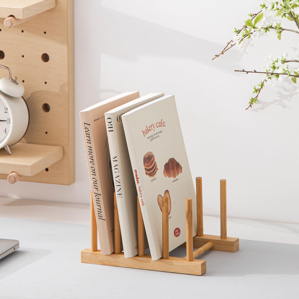 HBlife Acacia Wooden Dish Dying Rack Pot Lid Plate Organizer Holder for Cabinet, Cutting Board Stand Drainer Storage Plate Rack for Dish, Pot Lid, Bowl, Cup, Cutting Board and Books