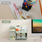 HBlife Desk Organizer with Pen Pencil Holder for Desk, Pen Organizer with 2 Drawers, Desk Organizers and Accessories with 4 Compartments, Desktop Storage for Office Home School Art Supplies, Beige