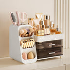 HBlife Makeup Organizer with Brush Holder for Vanity, Large Plastic Bathroom Countertop Organizer Skin Care Storage, Easy to Store Lipsticks, Nail Polishes, Perfumes, Eyeshadow Palettes, All Beige